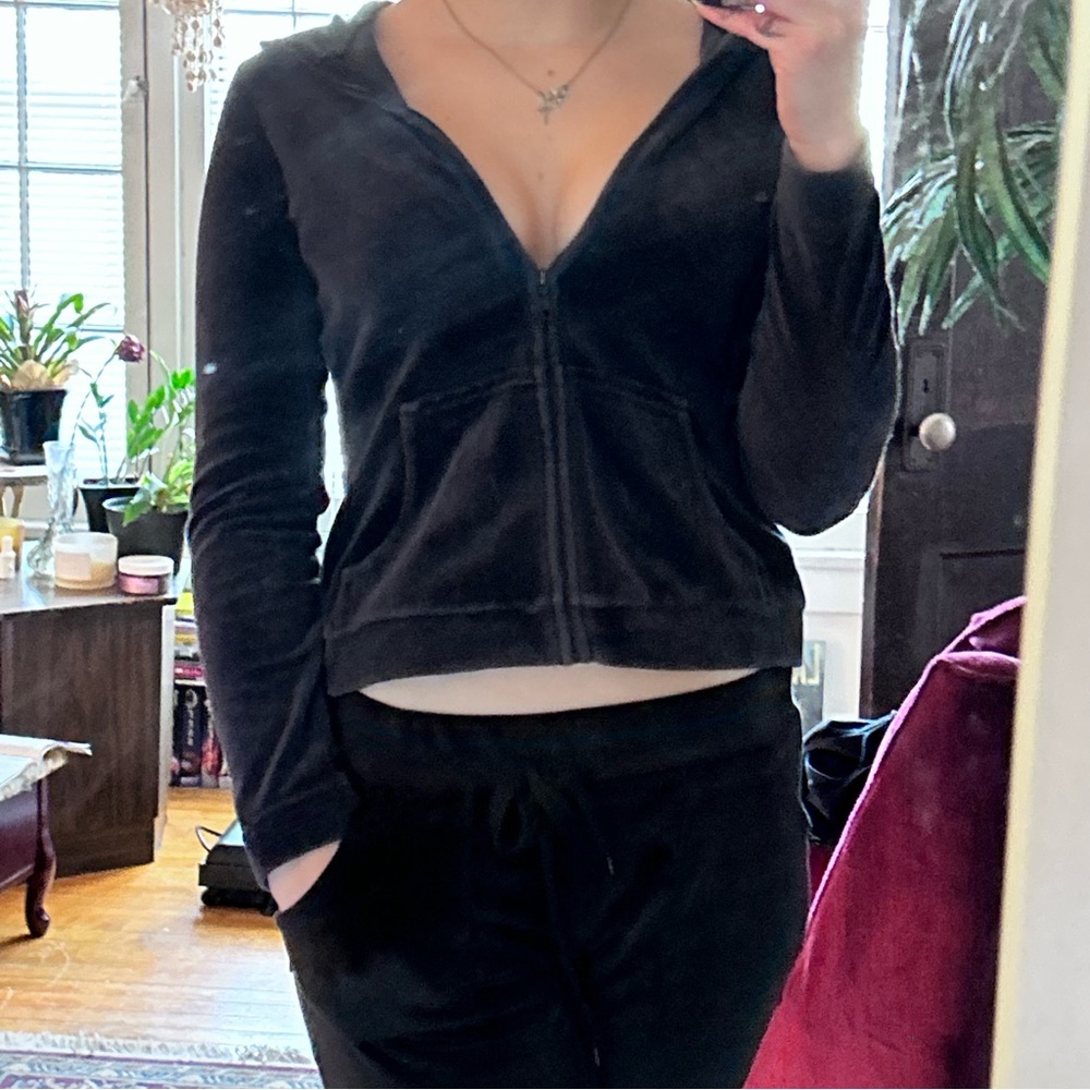 Y2k Navy Blue Velour Zip-Up Hoodie
